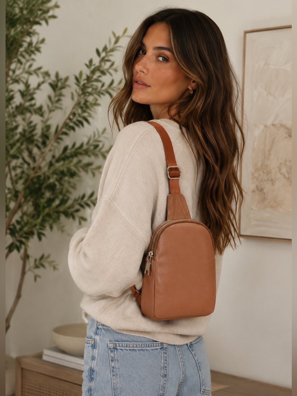 Madison West Tan Faux Leather Crossbody Bag